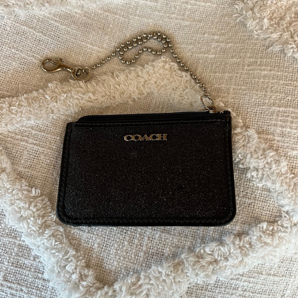 Black sparkled Leather Coach ID Wallet Good Condition
